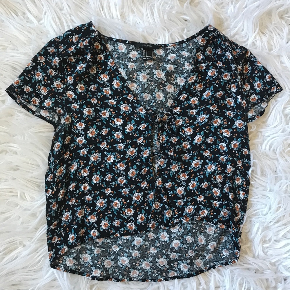 Front Tie Floral Top
